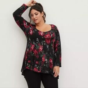 NWT Torrid Floral Fit And Flare Stretch Challis Floral Black Button-Up Top 3x